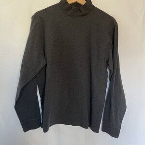 Lands End Mens Gray Mock Neck Long Sleeve Shirt 100% Cotton Size M